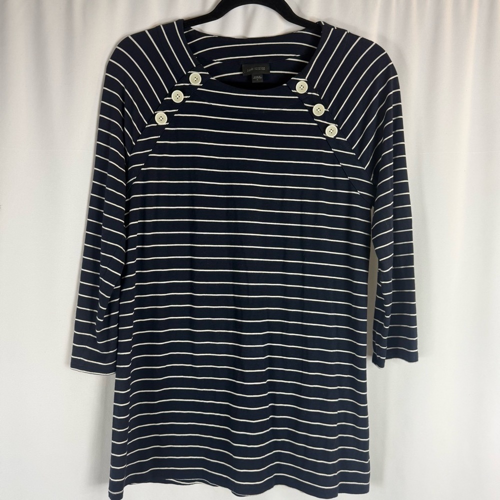 J.Jill Wearever Collection Strechy Rayon Elbow Sleeve Tunic Top Button Detail S